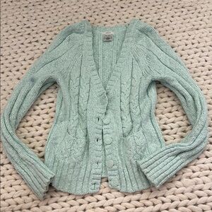 Mint Green Cable Knit Cardigan Sweater